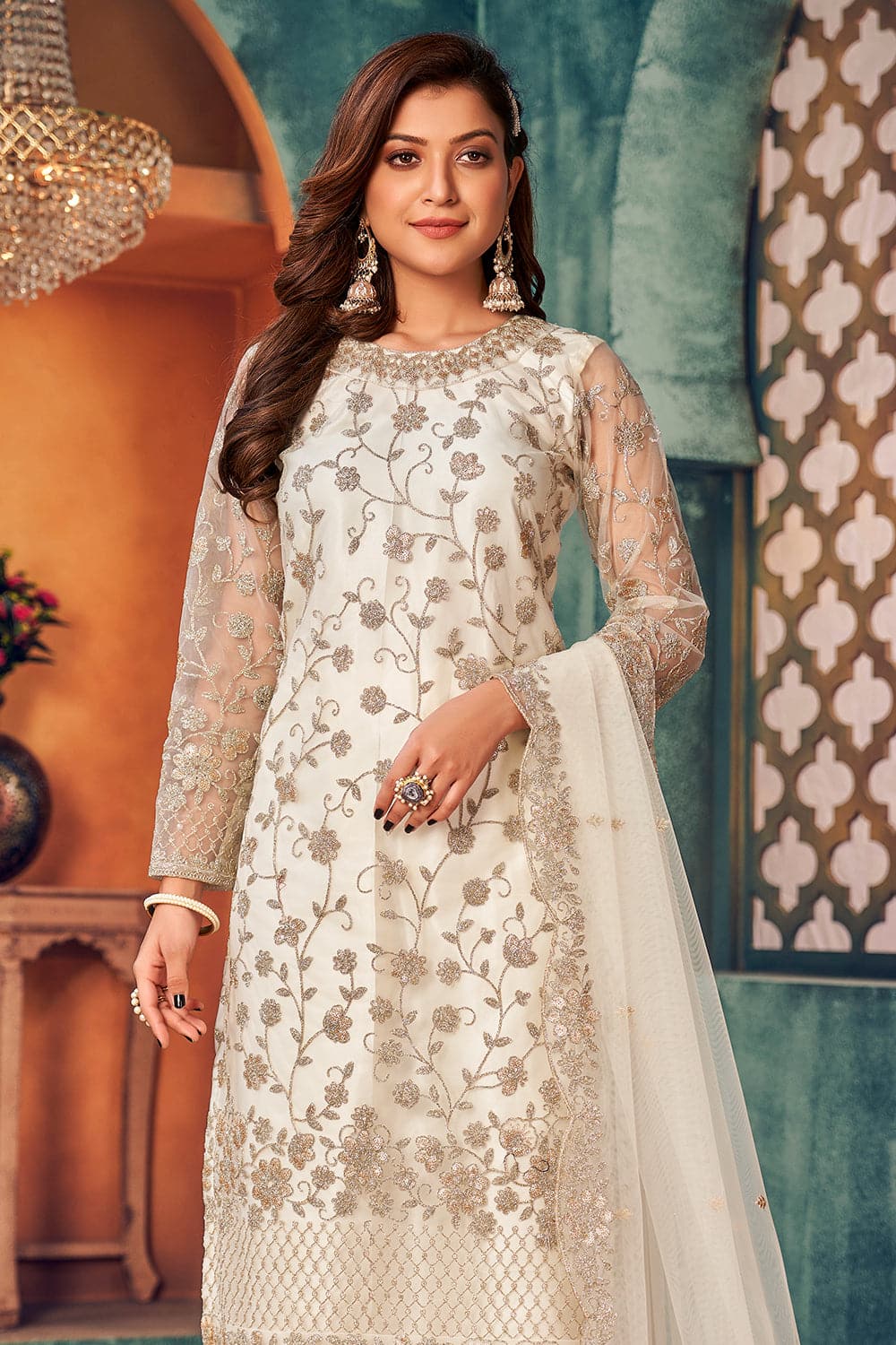 Buy White Anarkali Chidiya Set Organza Dress Online Peeli Dori