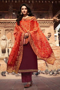 Salwar Suit Maroon Red Unstitched Salwar Suit saree online