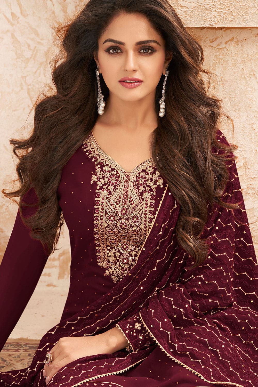 Buy Maroon Salwar Suit online Karagiri