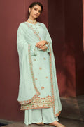 Salwar Suit Mint Green Banarasi Salwar Suit - Unstitched saree online