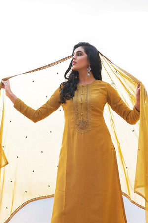 Mustard Yellow Ladies Unstitched Salwar Suit