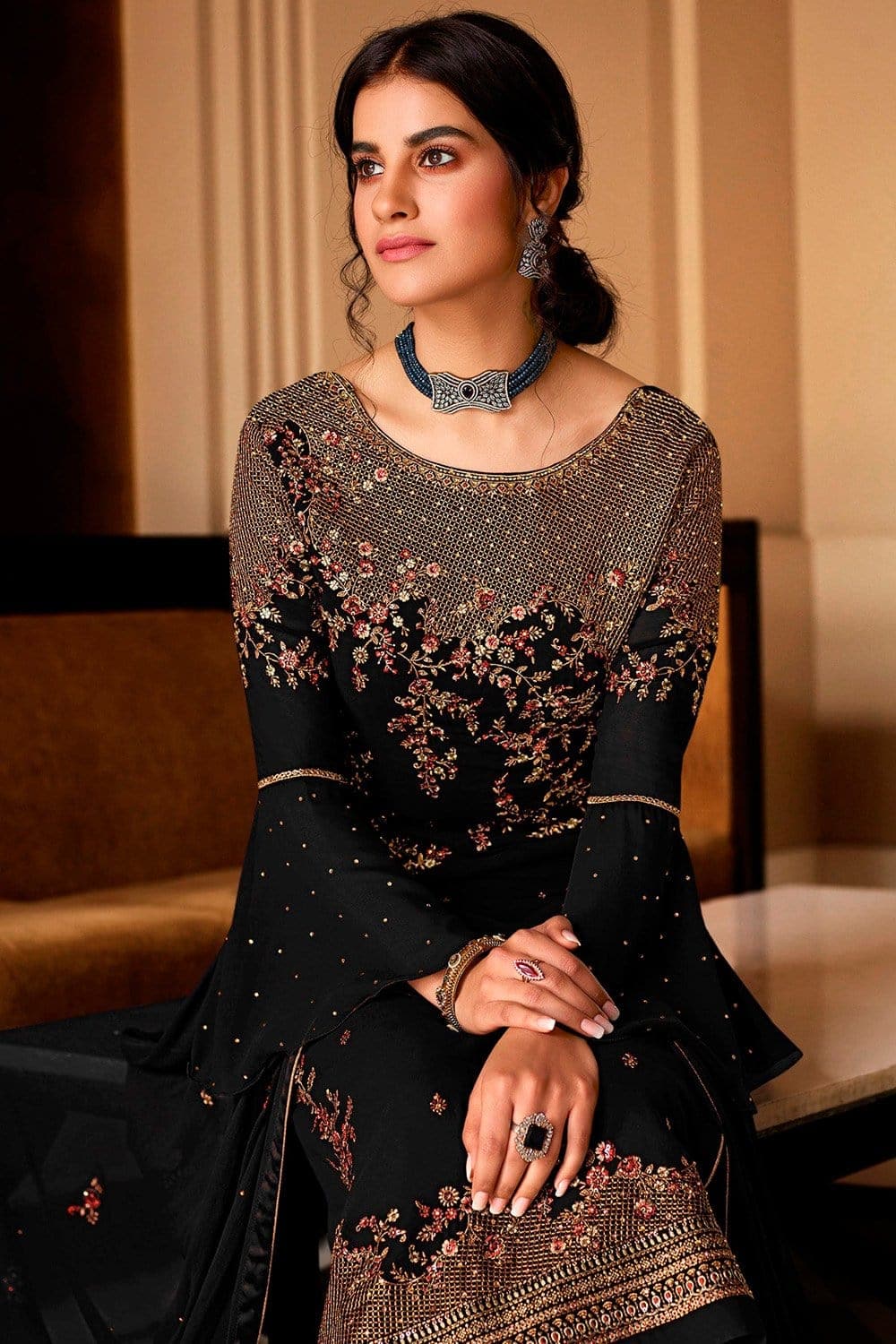 Black Straight Salwar Kameez and Black Straight Salwar Suit Online Shopping