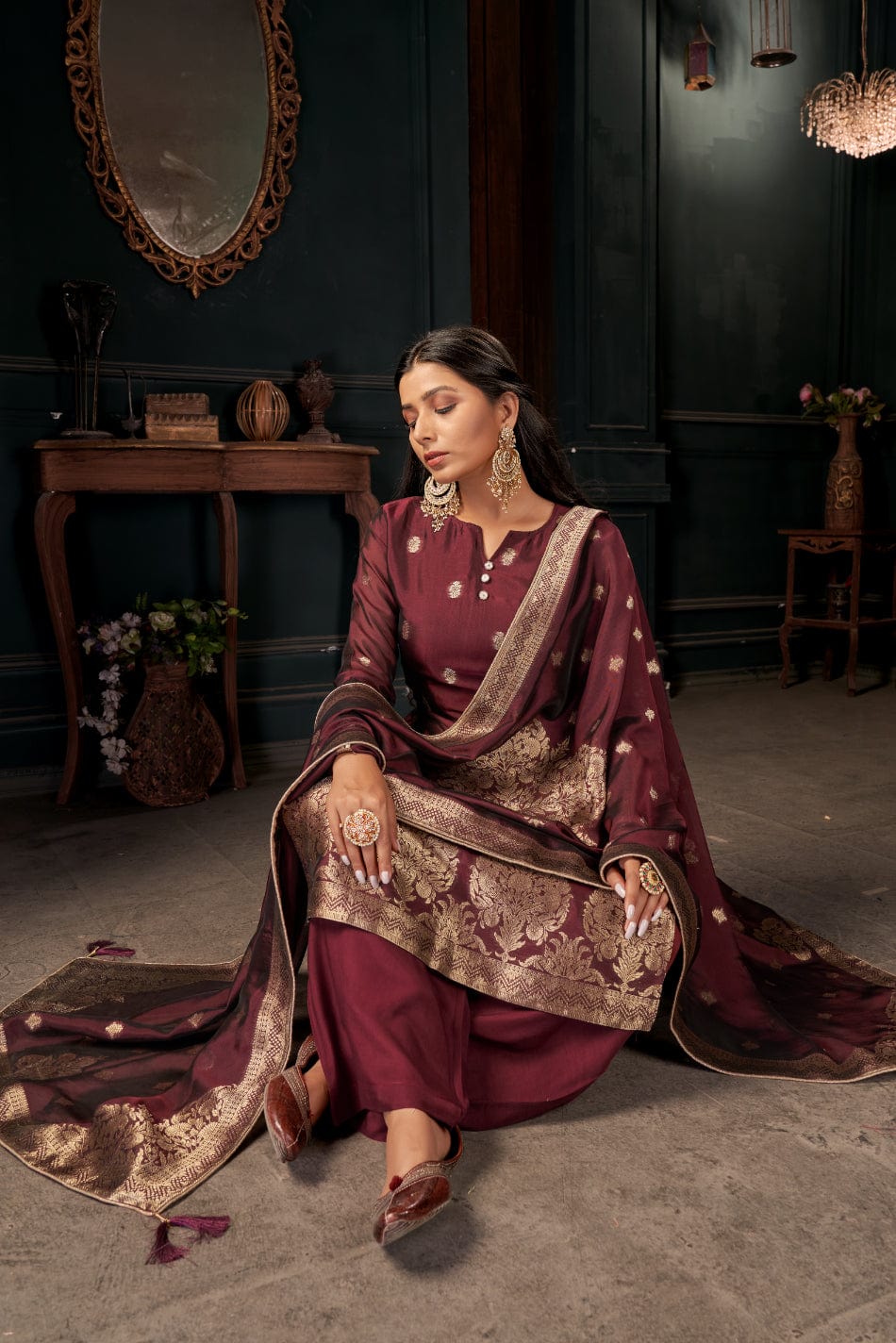 Traditional Art Silk Salwar Suits: Buy Latest Designs Online | Utsav Fashion