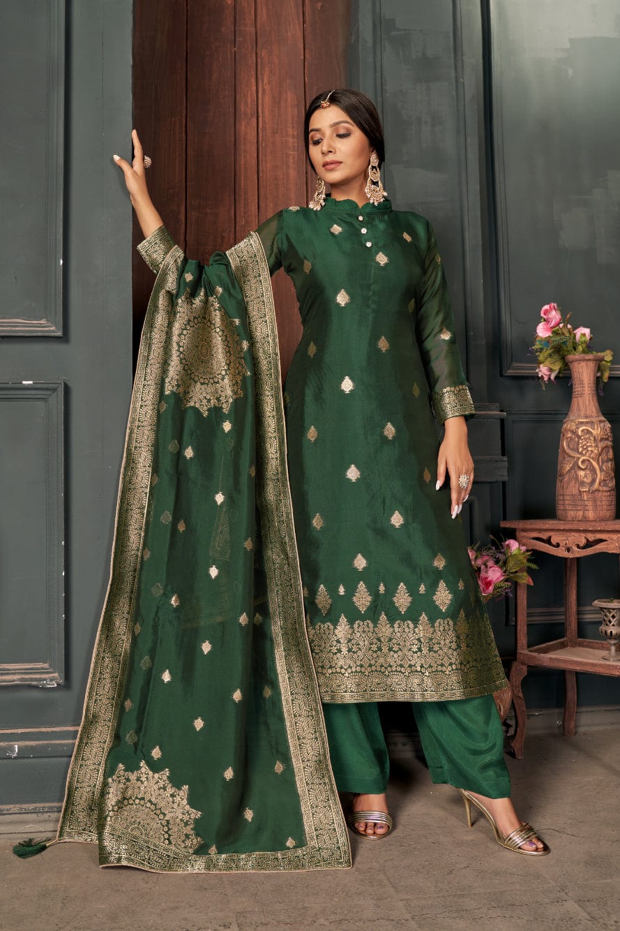 Buy Bottle Green Chinnon Silk Festival Wear Swarovski Work Salwar Suit  Online From Wholesale Salwar.