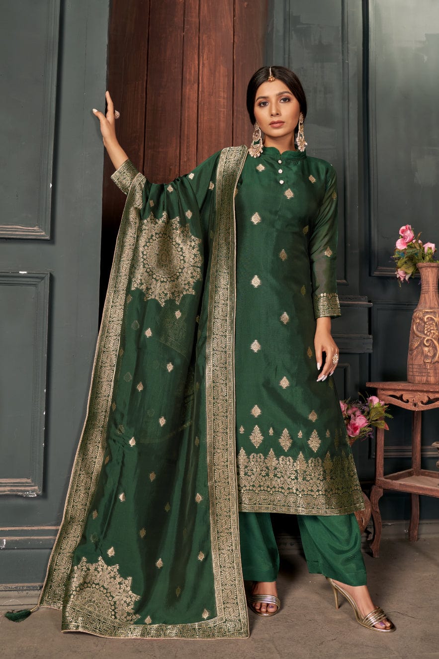 Extraordinary Handwork Organza Green Salwar Suit