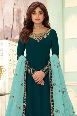 Pine Green Designer Salwar Suit With Gharara