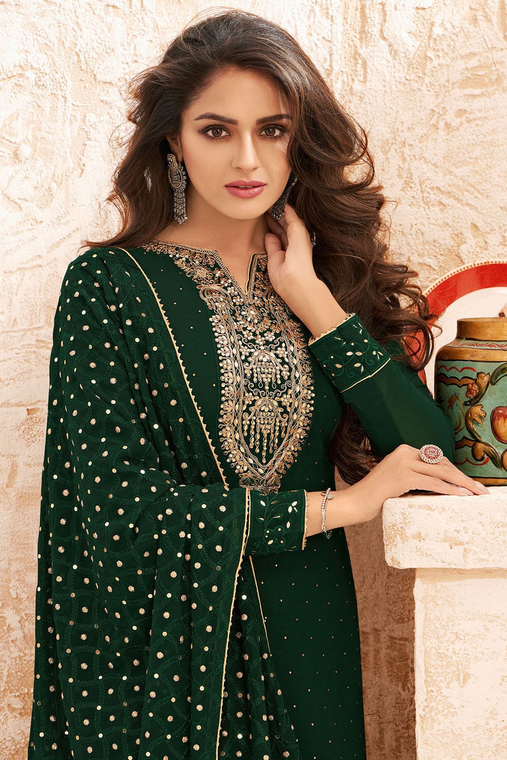 Affectionate Green Embroidered Straight Salwar Suit -