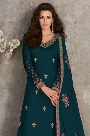 Pine Green Salwar Suit With Palazzo