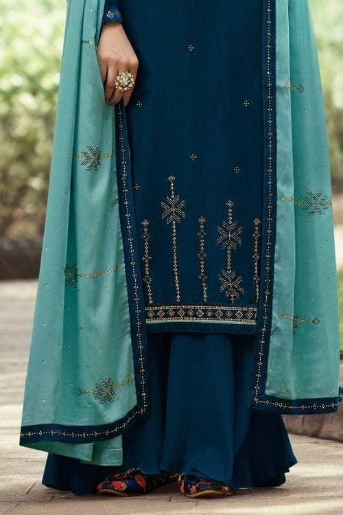 Buy Prussian Blue Salwar Suit -semi stitched suit - salwar suit online ...