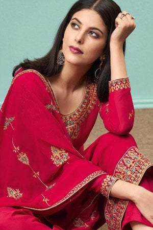 Raspberry Red Georgette Unstitched Salwar Suit