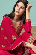 Salwar Suit Raspberry Red Georgette Unstitched Salwar Suit saree online