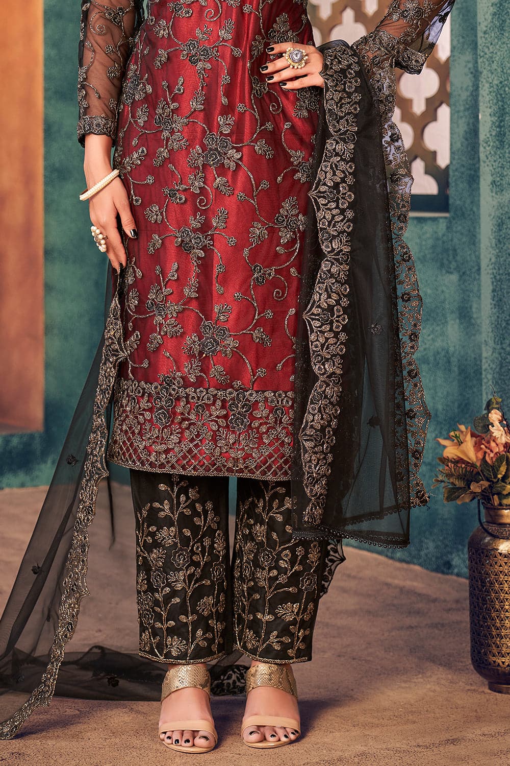 Buy Catchy Black And Red Churidar Suit | Churidar Salwar Suits