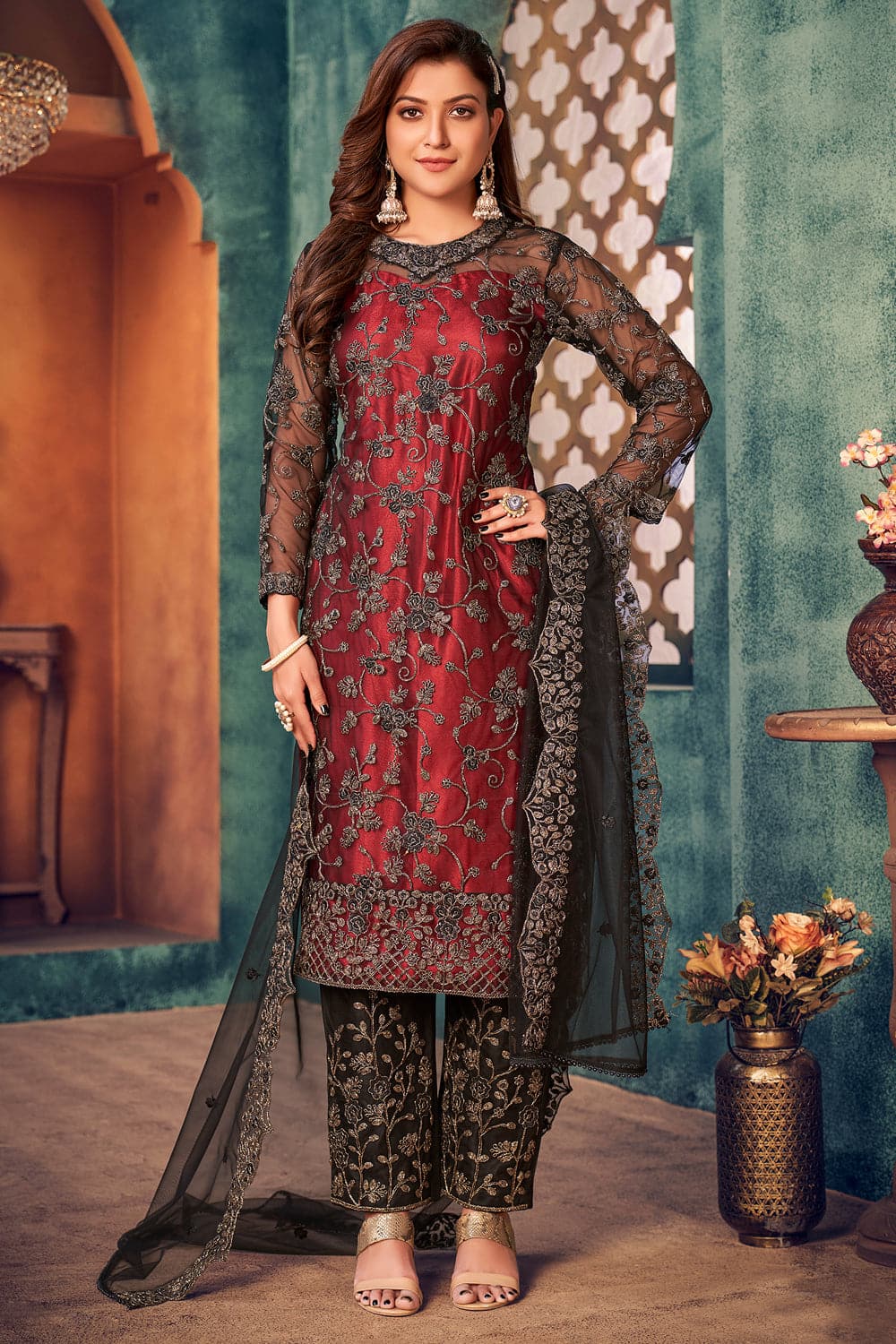 Black Salwar Suit In Rayon Fabric with Red Bandhani Dupatta -  manmohitfashion.com – ManMohit Fashion