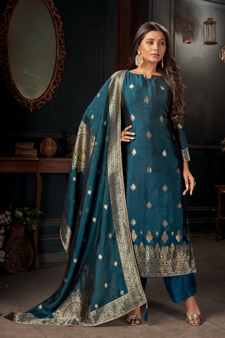 RUDRAPRAYAG Women's Net Embroidered Semi Stitched Anarkali Salwar Suit :  Amazon.in: Fashion