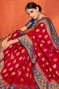 Saree Bright Red And Royal Blue Zari Woven Handcrafted Ikkat Saree saree online