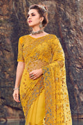Saree Canary Yellow Designer Embroidered Net Saree With Embroidered Blouse saree online