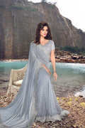 Saree Cloudy Grey Designer Embroidered Saree With Embroidered Blouse - Wedding Wardrobe Collection saree online