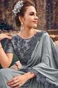 Saree Lava Grey Designer Embroidered  Saree With Embroidered Blouse - Wedding Wardrobe Collection saree online
