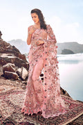 Saree Peach Designer Embroidered Net Saree With Embroidered Blouse - Wedding Wardrobe Collection saree online