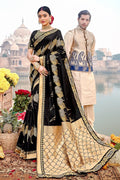 Saree Raven Black  Saree With Embroidered Silk Blouse saree online