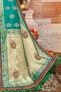 Saree Teal Blue  Saree With Embroidered Silk Blouse saree online