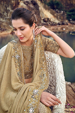 Tortilla Brown Designer Embroidered Saree With Embroidered Blouse - Wedding Wardrobe Collection