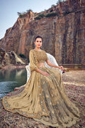 Saree Tortilla Brown Designer Embroidered  Saree With Embroidered Blouse - Wedding Wardrobe Collection saree online