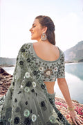Saree Trout Grey Designer Net Embroidered  Saree With Embroidered Blouse - Wedding Wardrobe Collection saree online