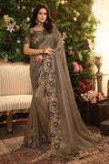 Saree Wood Brown Designer Embroidered Saree - Wedding Wardrobe Collection saree online