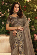 Saree Wood Brown Designer Embroidered Saree - Wedding Wardrobe Collection saree online