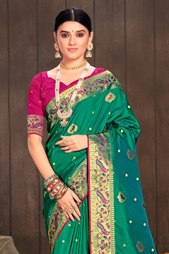 Emerald Green Paithani Silk Saree