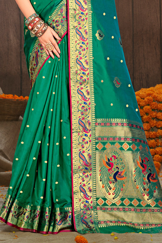 Emerald Green Paithani Silk Saree