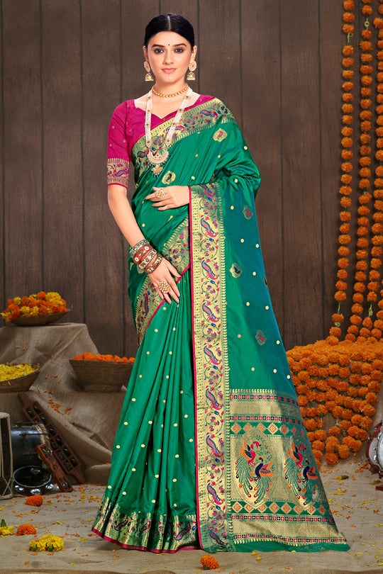 Emerald Green Paithani Silk Saree