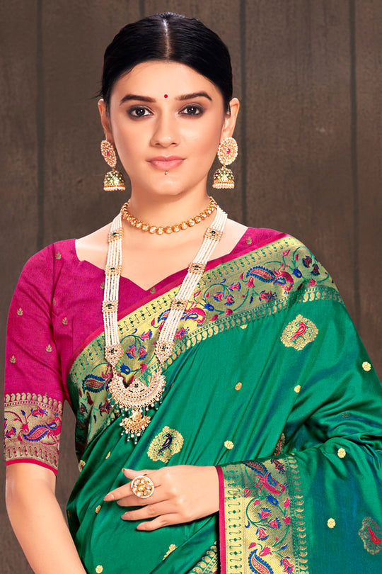Emerald Green Paithani Silk Saree