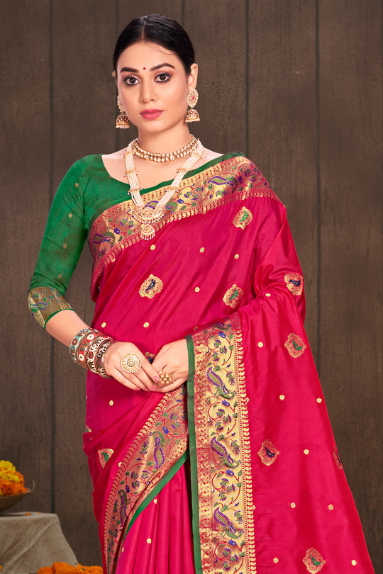 Hot Pink Paithani Silk Saree