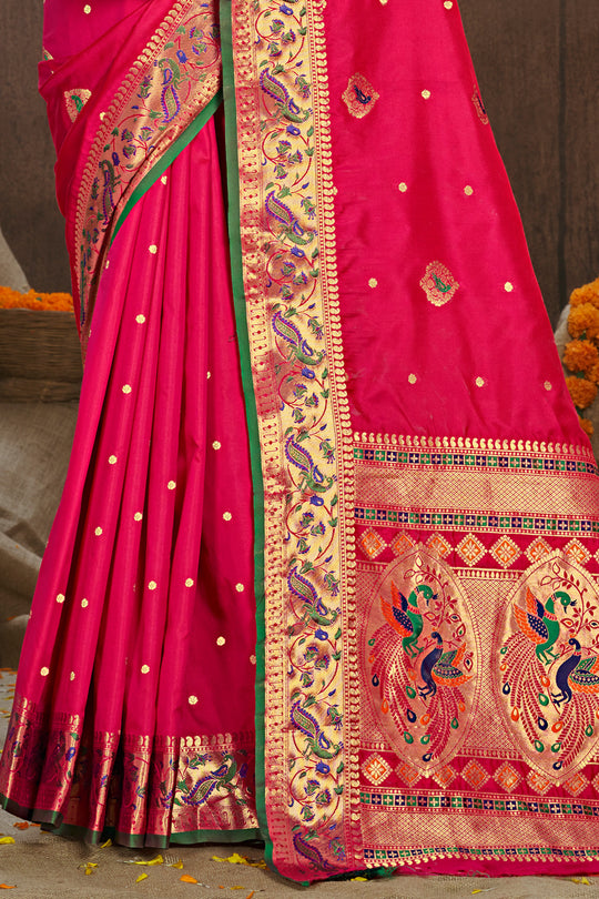Hot Pink Paithani Silk Saree