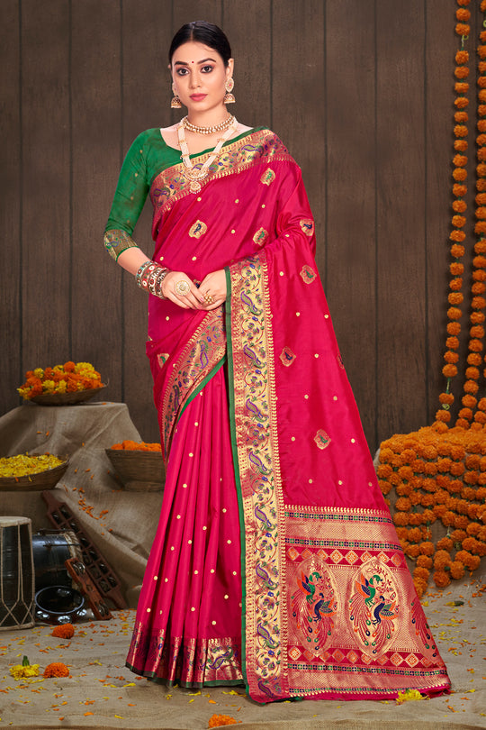 Hot Pink Paithani Silk Saree