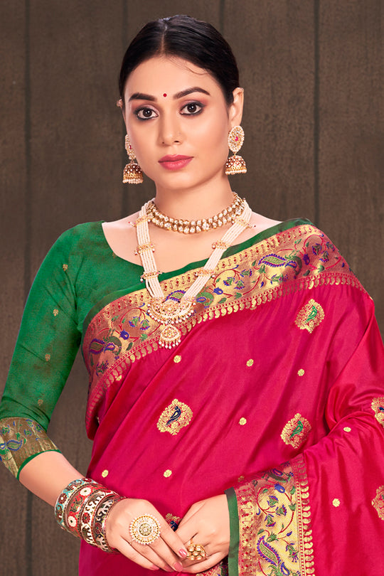 Hot Pink Paithani Silk Saree