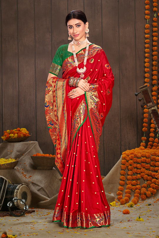 Tart Red Paithani Silk Saree
