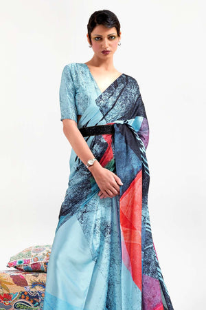 Maya Blue Satin Crep Saree