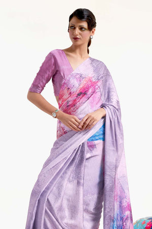 Thistle Purple Satin Crep Saree