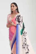 multicolour satin crepe saree