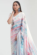 white satin crepe saree