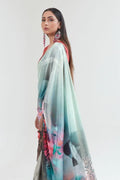 blue satin crepe saree