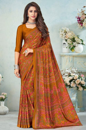 Chrome Yellow Satin Crepe Saree