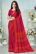 red satin crepe saree