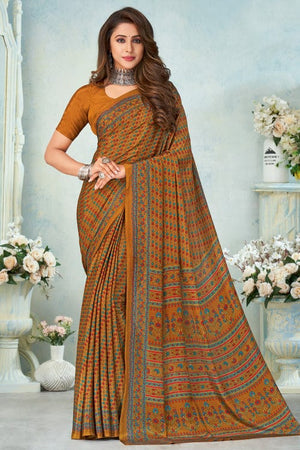 Fire Yellow Satin Crepe Saree