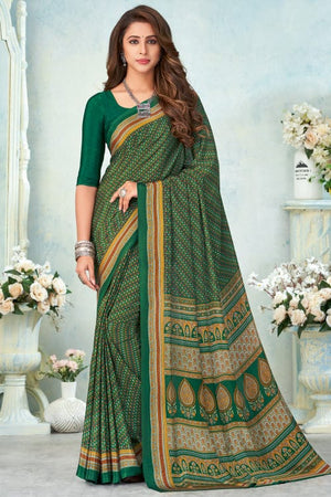Forest Green Satin Crepe Saree
