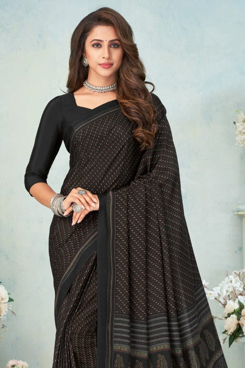 black satin crepe saree