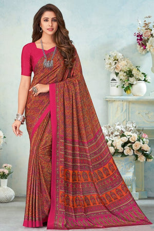 Rose Pink Satin Crepe Saree